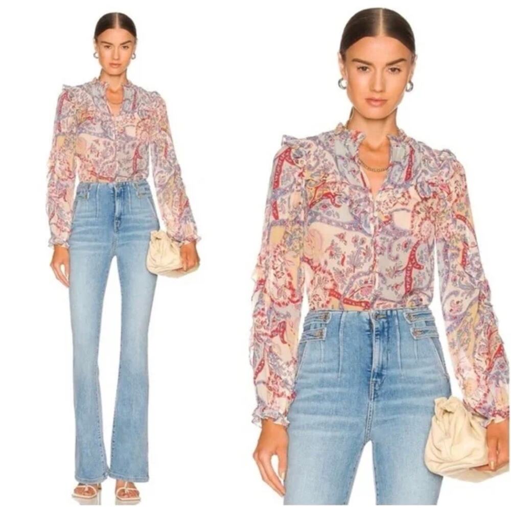 Veronica Beard Andri Paisley Georgette Blouse in Multicolor Paisley Print